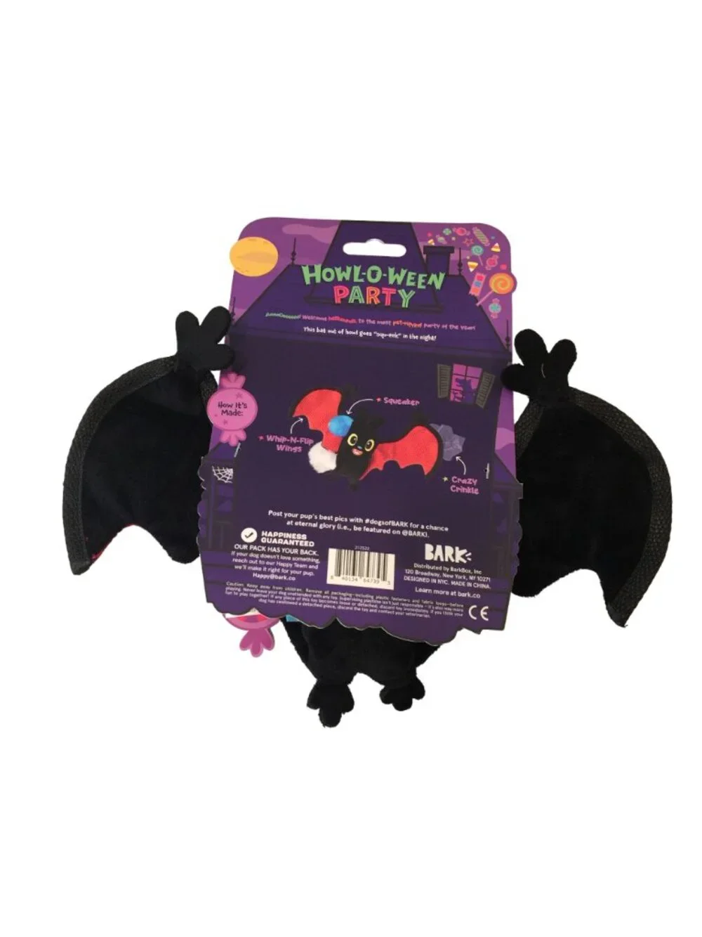 BARK Howl-O-Ween Party FLAPPER GIRL XS-S Squeak Crinkle Plush Bat